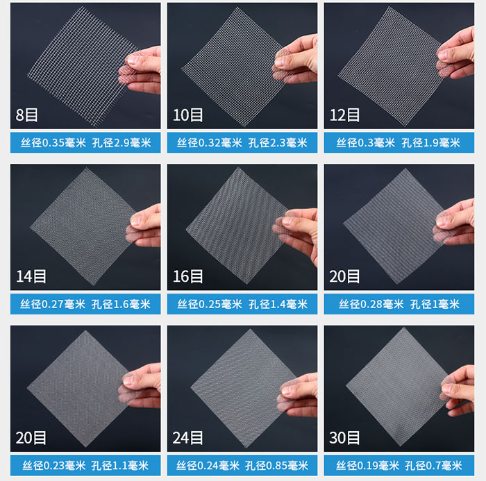 8目-30目金屬絲編織網(wǎng)對應(yīng)的絲徑，孔徑圖片展示